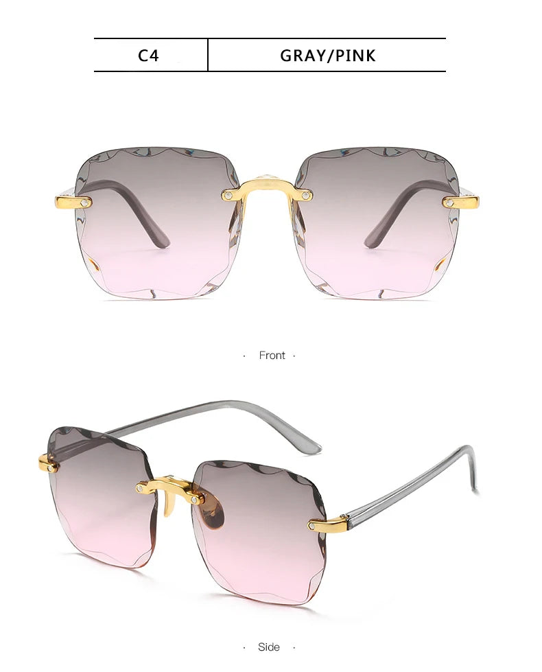 3PCS Square Rimless Sunglasses Women Luxury Brand Designer Summer Red Glasses Fashion Sun glasses For Men UV400 Shades Oculos