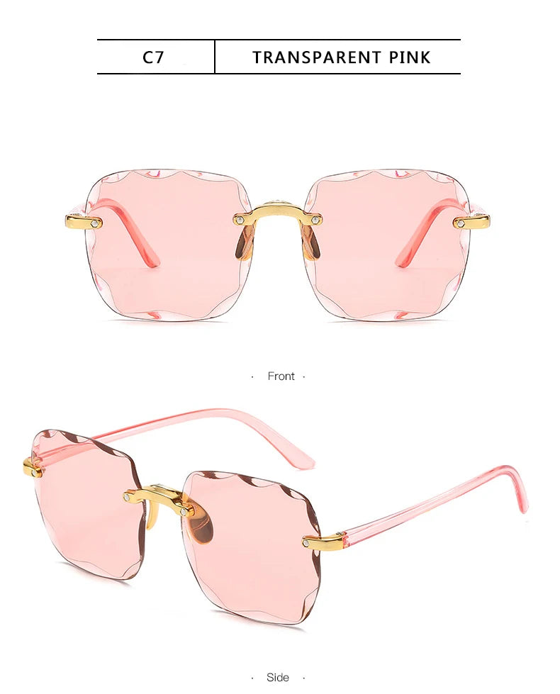 3PCS Square Rimless Sunglasses Women Luxury Brand Designer Summer Red Glasses Fashion Sun glasses For Men UV400 Shades Oculos