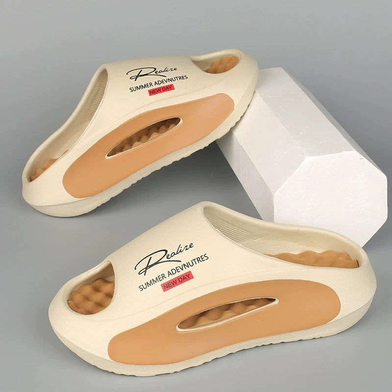 Lightweight EVA men's slide | Black and white cartoon design, exposed toes, comfortable all year round, casual indoor/outdoor us