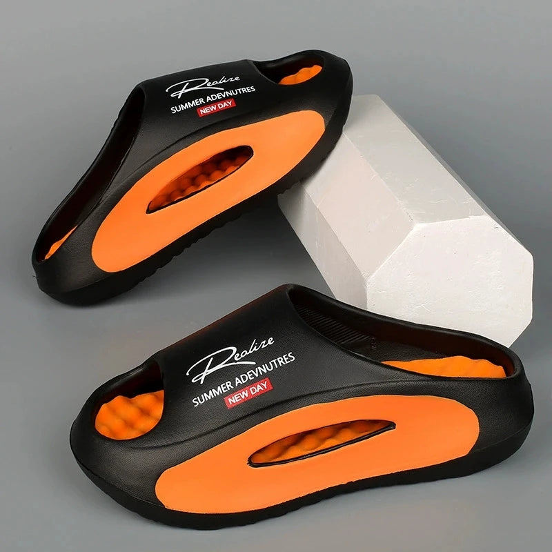 Lightweight EVA men's slide | Black and white cartoon design, exposed toes, comfortable all year round, casual indoor/outdoor us