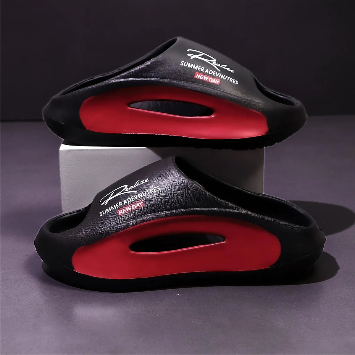 Lightweight EVA men's slide | Black and white cartoon design, exposed toes, comfortable all year round, casual indoor/outdoor us