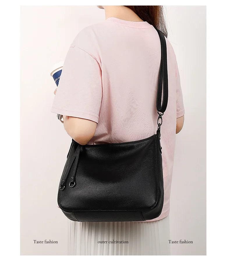 Bolsa de Ombro Feminina de Couro Genuíno 2025 Bolsa de Mão de Couro de Vaca de Alta Qualidade Bolsa Versátil Bolsa Transversal Casual Diária Como Presente
