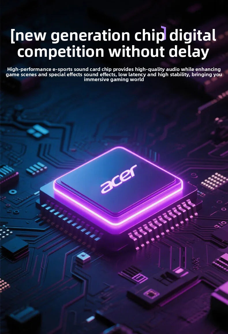 Acer Gaming Headphones with Mic 7.1 Stereo Virtual Surround LED Light Bass Earphone Headsets Gamer for Computer PC Gamer OHW303