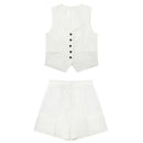 2024 Summer Woman Set Solid V Neck Sleeveless Chic Vest Top + Pockets Wild Commute Loose Casual Women's Shorts Streetwear