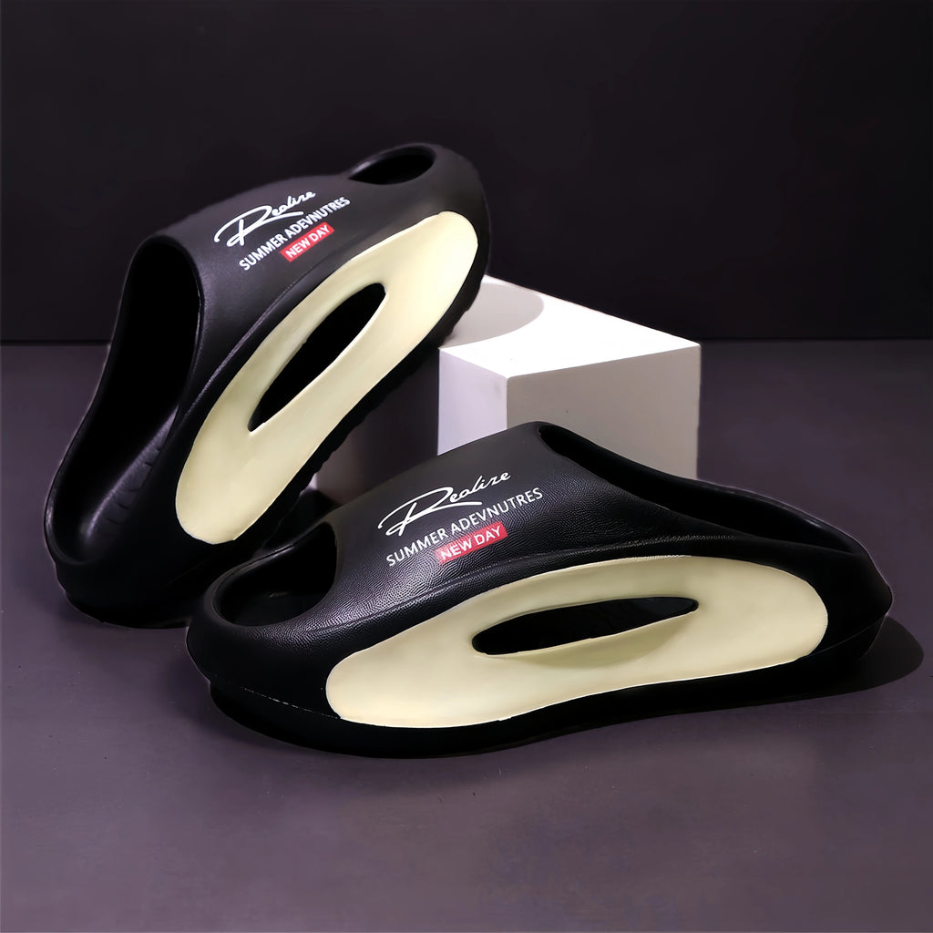 Lightweight EVA men's slide | Black and white cartoon design, exposed toes, comfortable all year round, casual indoor/outdoor us