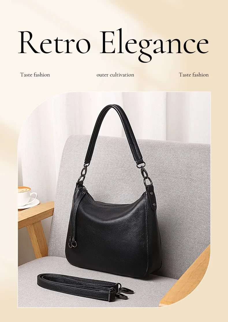 Bolsa de Ombro Feminina de Couro Genuíno 2025 Bolsa de Mão de Couro de Vaca de Alta Qualidade Bolsa Versátil Bolsa Transversal Casual Diária Como Presente