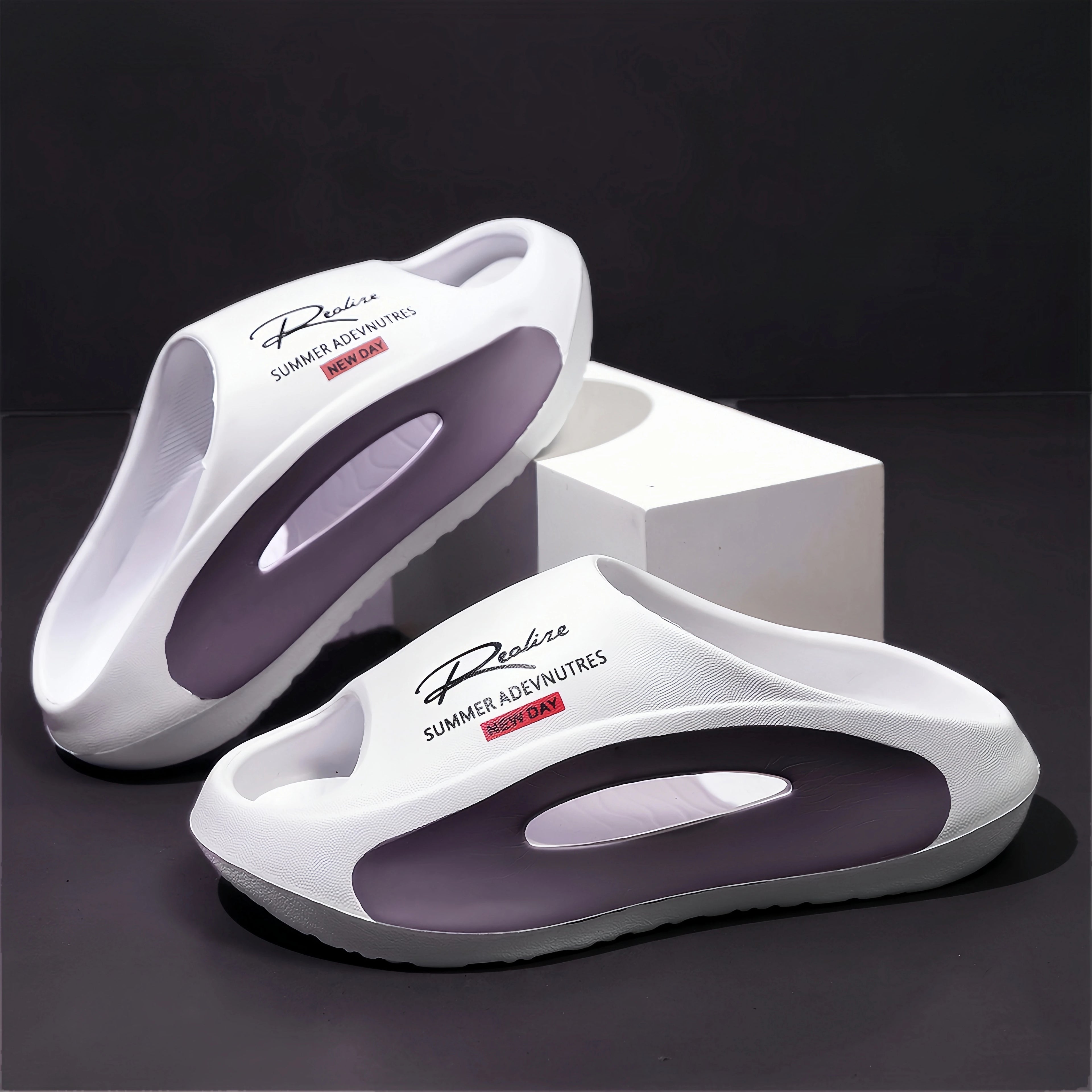 Lightweight EVA men's slide | Black and white cartoon design, exposed toes, comfortable all year round, casual indoor/outdoor us