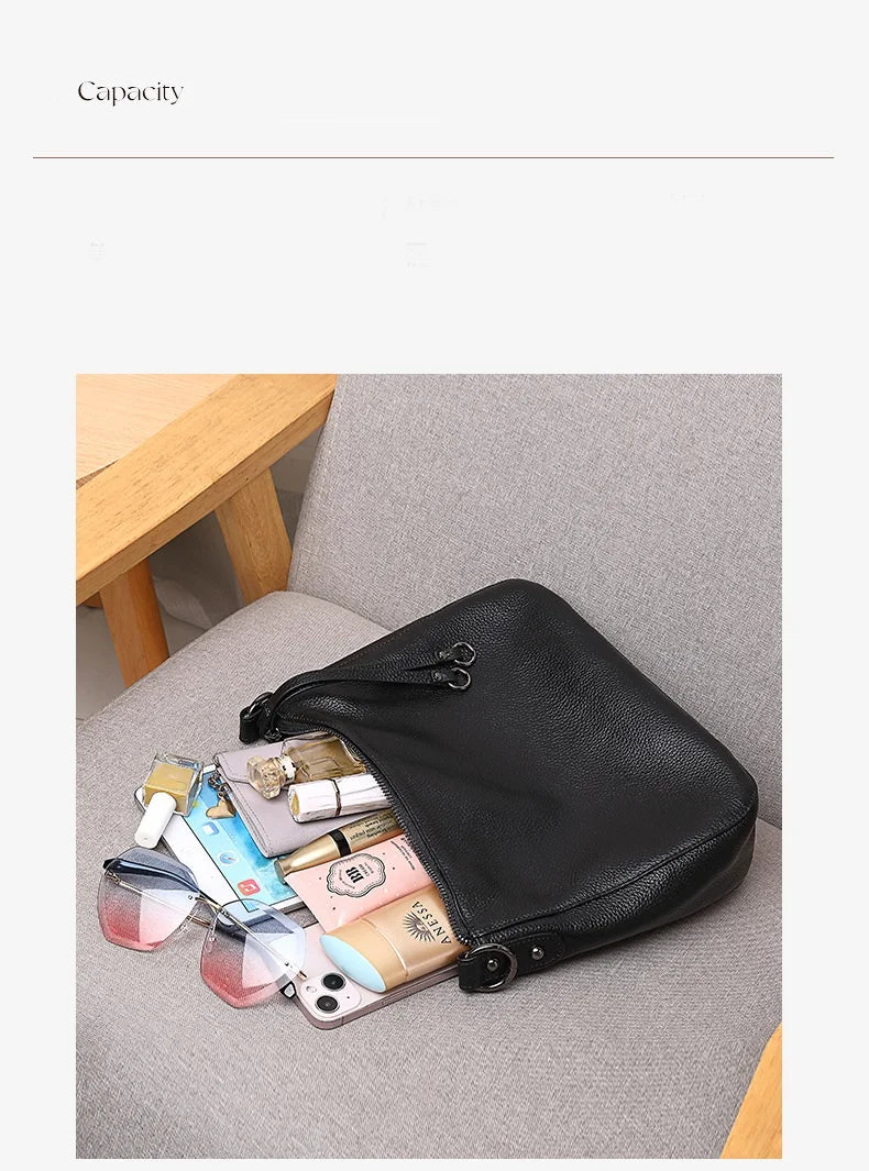 Bolsa de Ombro Feminina de Couro Genuíno 2025 Bolsa de Mão de Couro de Vaca de Alta Qualidade Bolsa Versátil Bolsa Transversal Casual Diária Como Presente