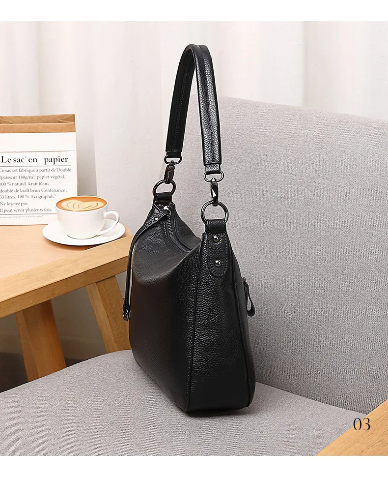 Bolsa de Ombro Feminina de Couro Genuíno 2025 Bolsa de Mão de Couro de Vaca de Alta Qualidade Bolsa Versátil Bolsa Transversal Casual Diária Como Presente