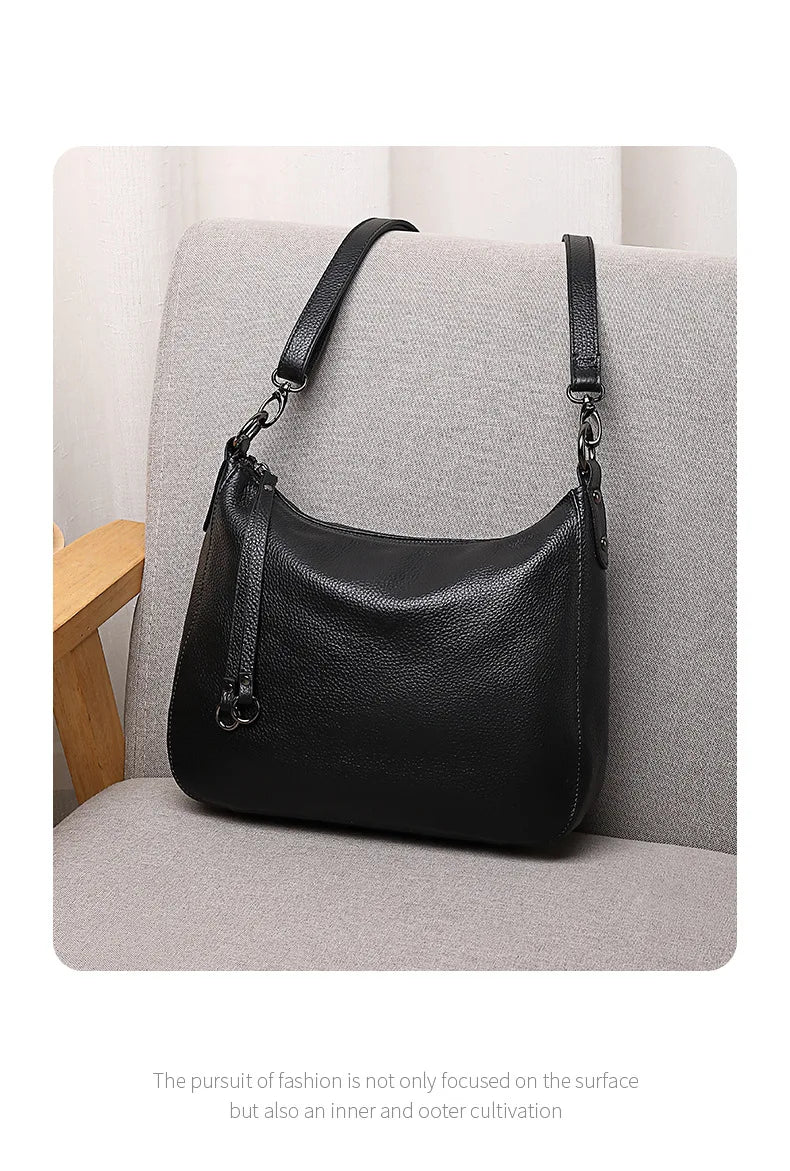 Bolsa de Ombro Feminina de Couro Genuíno 2025 Bolsa de Mão de Couro de Vaca de Alta Qualidade Bolsa Versátil Bolsa Transversal Casual Diária Como Presente