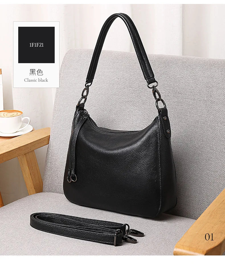 Bolsa de Ombro Feminina de Couro Genuíno 2025 Bolsa de Mão de Couro de Vaca de Alta Qualidade Bolsa Versátil Bolsa Transversal Casual Diária Como Presente