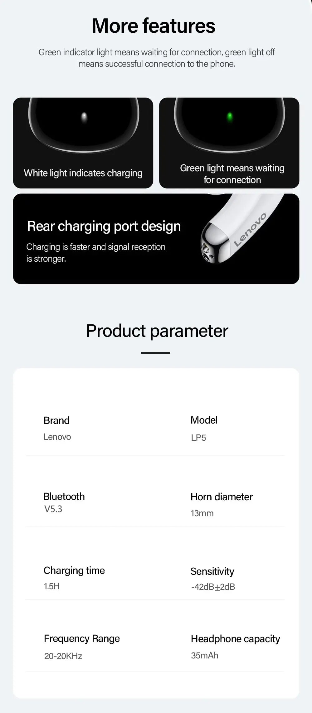 Lenovo LP5 Wireless Bluetooth Earbuds Stereo HiFi Music Earphones Headphones Sports Waterproof TWS Headset With Mic Earbuds New