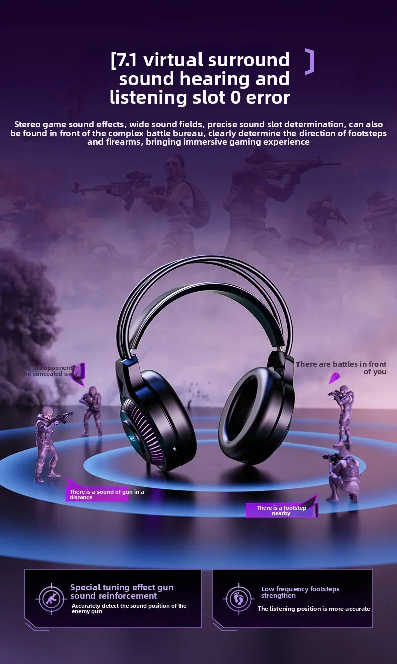 Acer Gaming Headphones with Mic 7.1 Stereo Virtual Surround LED Light Bass Earphone Headsets Gamer for Computer PC Gamer OHW303