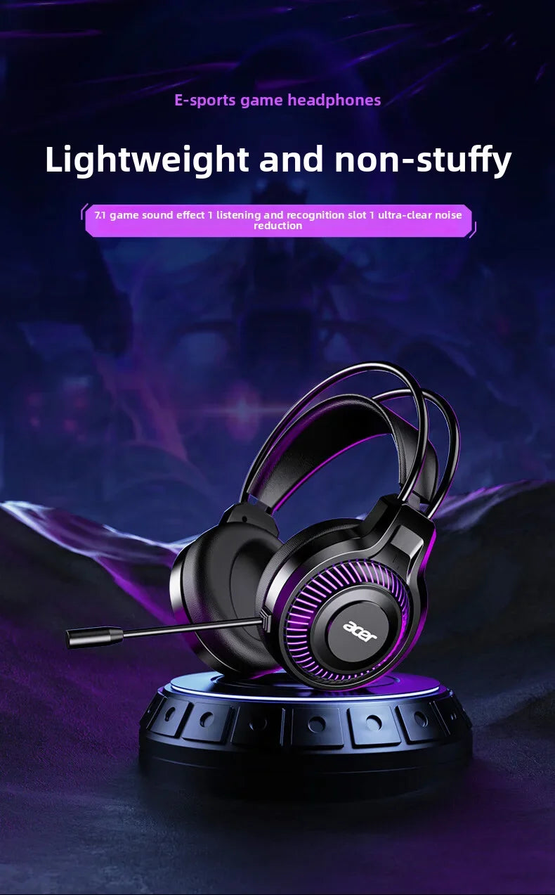 Acer Gaming Headphones with Mic 7.1 Stereo Virtual Surround LED Light Bass Earphone Headsets Gamer for Computer PC Gamer OHW303