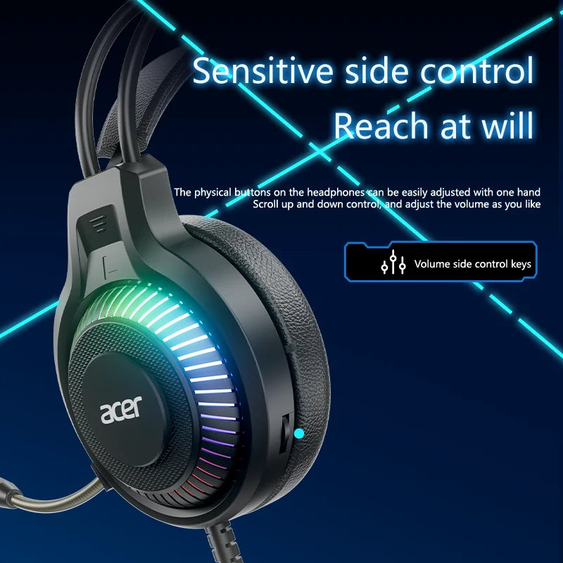 Acer Gaming Headphones with Mic 7.1 Stereo Virtual Surround LED Light Bass Earphone Headsets Gamer for Computer PC Gamer OHW303