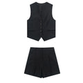 2024 Summer Woman Set Solid V Neck Sleeveless Chic Vest Top + Pockets Wild Commute Loose Casual Women's Shorts Streetwear