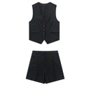 2024 Summer Woman Set Solid V Neck Sleeveless Chic Vest Top + Pockets Wild Commute Loose Casual Women's Shorts Streetwear